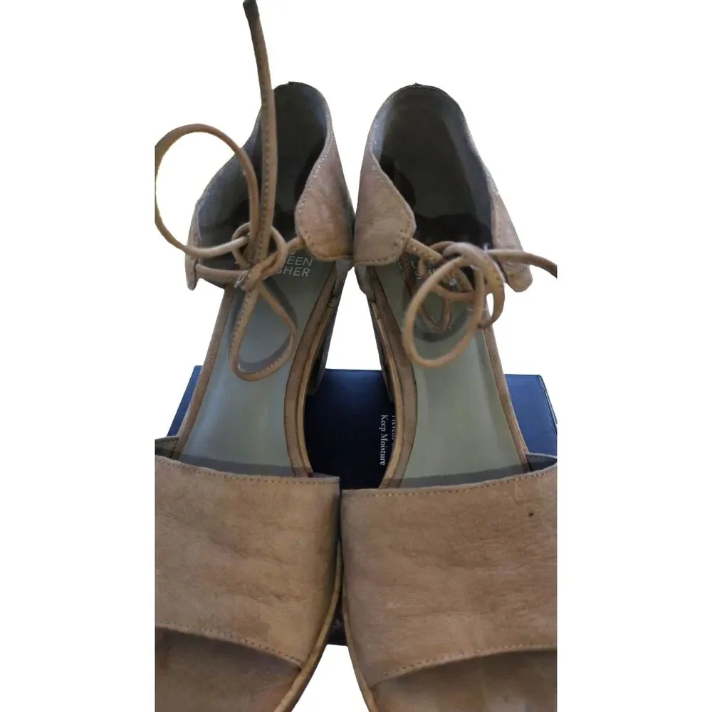 Eileen Fisher Tan Suede Block Heel Sandals Size 8.5 Lace  Open-Toe Comfort
